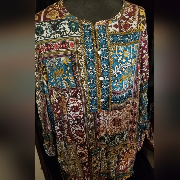 Plus size Boho blouse, button from, beautiful colors from jJill 1x - Picture 9 of 10